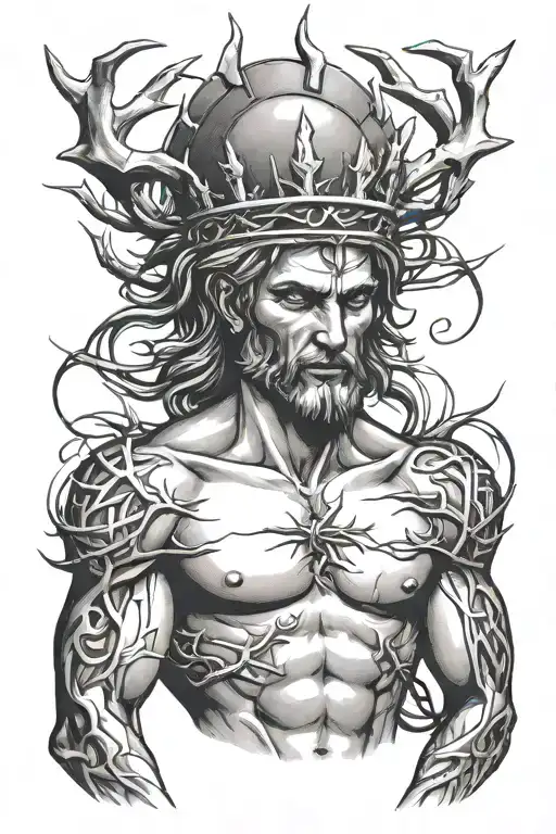 Jesud Torso And Head With Striped Hair And Crown Of Thorns