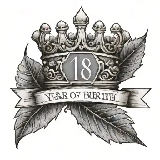 Year Of Birth 1982 With A Crown Above And Some Leaves Below