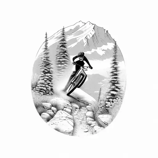 A Mountain Biker Riding Along A Riverbank