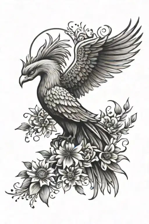Phoenix With Flowers And Sun On Top