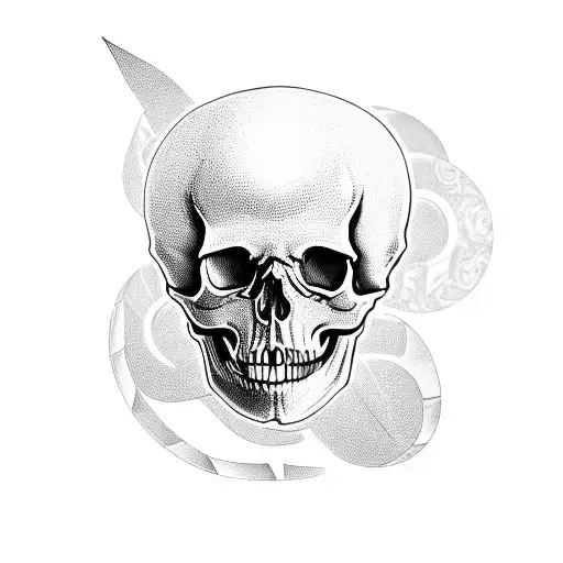 Real Skull With Japanese Pattern Background
