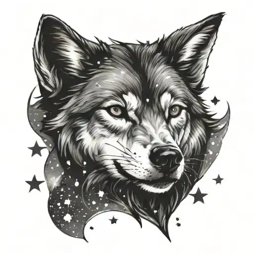 Wolf Sleeping Stars And Sparkles Around