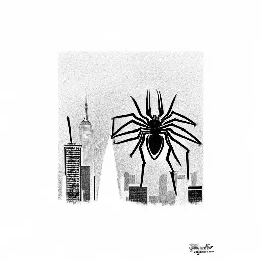 Spider Man Flying Over New York City Skyline