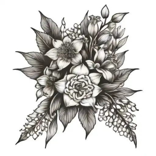 Flower Bouquet Sleeve With Larkspur Daffodil Carnation Lily Of The Valley Gladolias