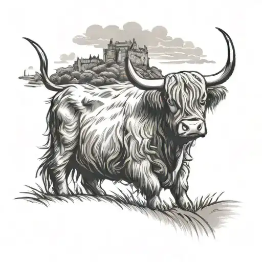Highland Cow With Edinburgh Castle In Background