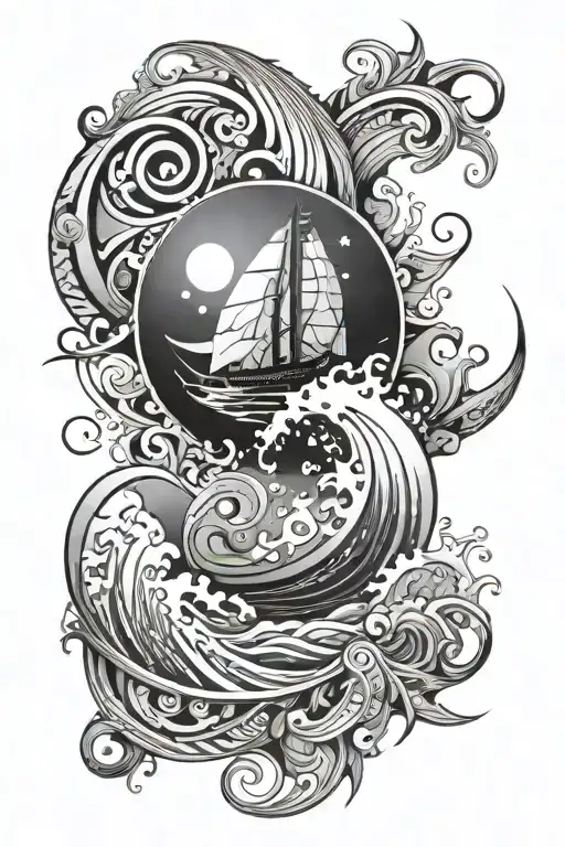 A Tribal Design Merging Elements Of Ocean Waves And Exploration Tools