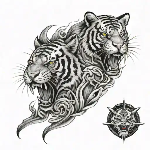 Half Disapearing Tiger Connect To Samurai Warrior