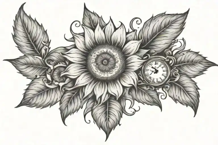 Sunflower With Clock Face Tattoo Design