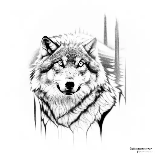 Father Wolf Watching Pup Wolves Through Water