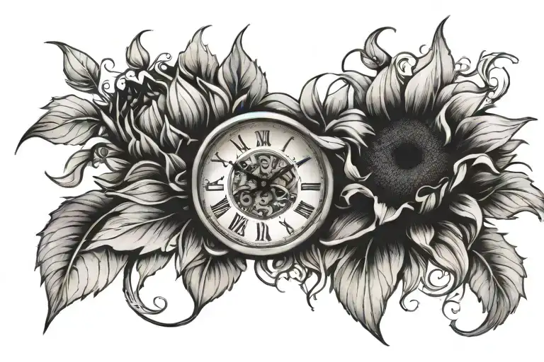 Clock In Middle Of A Sunflower