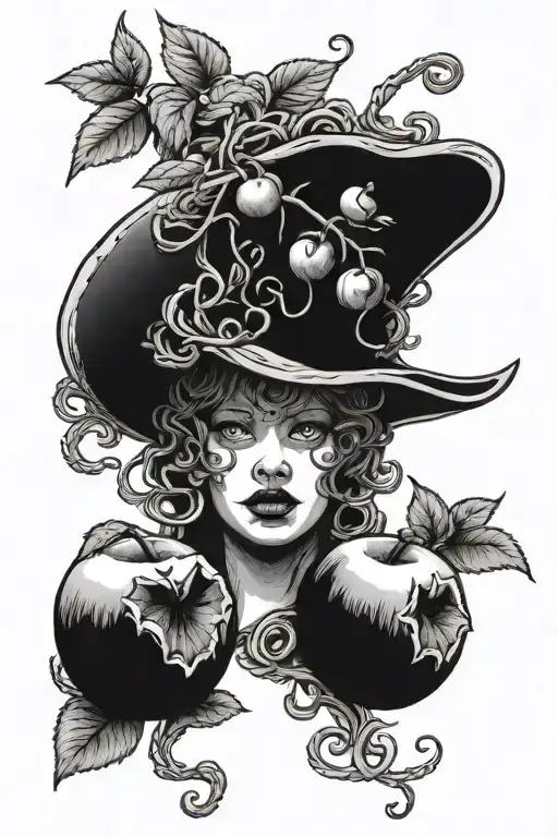 Medusa Next To An Apple Tree With Two Rotten Apples On The Ground