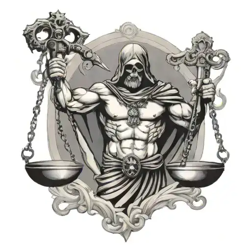 Creepy Justice God Holding Sword And Balance Scale