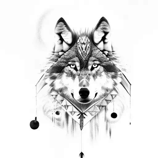 Wolf With Native American Headdress