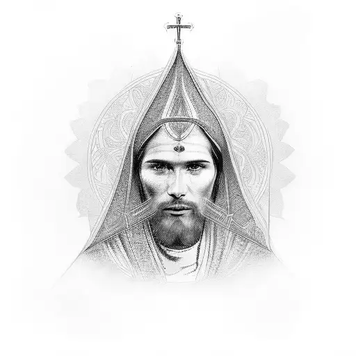 A Portrait Of A Saint With Intricate Linework