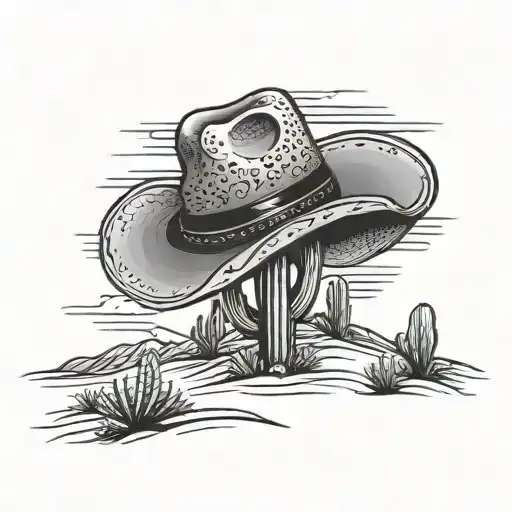A Landscape Of Rolling Hills With A Cowboy Hat Hanging On A Cactus