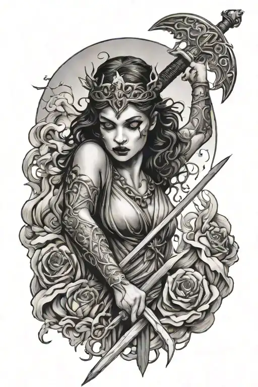 Creepy Woman Justice God Holding Sword