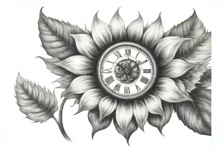 Sunflower With A Clock In The Center Symbolizing The Client's