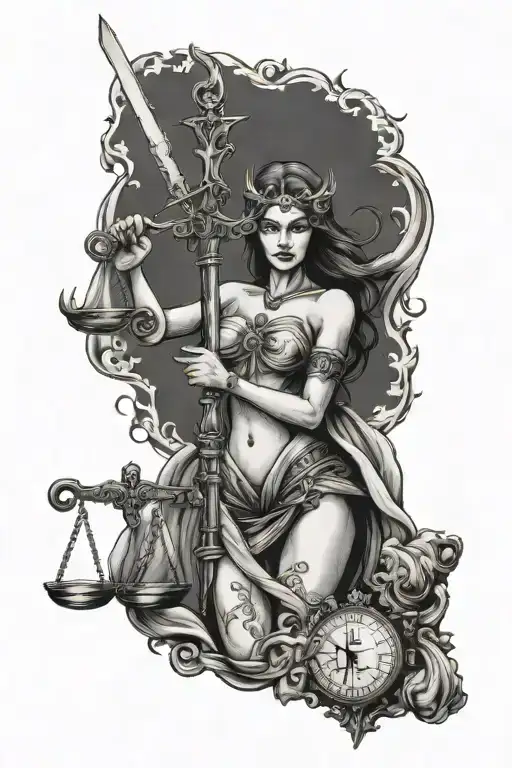 Creepy Woman Justice God Holding Sword And Libra Scale