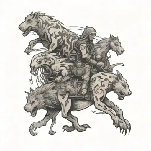 A Sleeve Tattoo Depicting A Journey Through Different Video Game Worlds With Animals As Companions