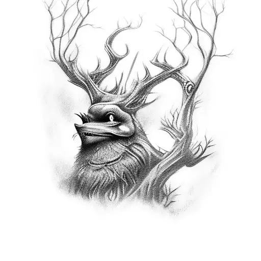 A Tv Show-inspired Tattoo Featuring A Dark And Mysterious Forest With Hidden Creatures