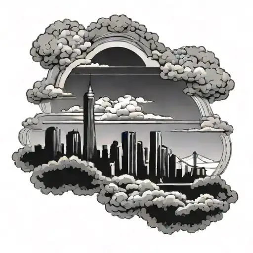 A Skyline Silhouette With Fluffy Clouds In The Background