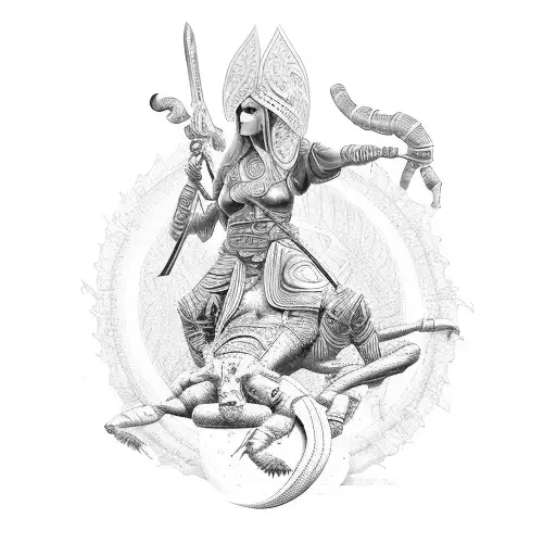 A Mystical Female Warrior Riding A Scorpion