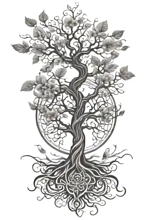 Tree Of Life With Shading And Feathers Coming From Its Roots