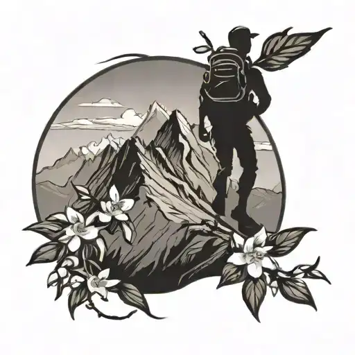 A Silhouette Of A Hiker Reaching The Mountain Peak With A Trail Of Jasmine Flowers Leading The Way