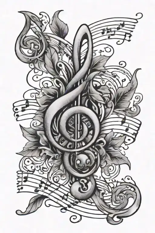 Music Notes Script Tattoo Design Incorporating Musical Notes