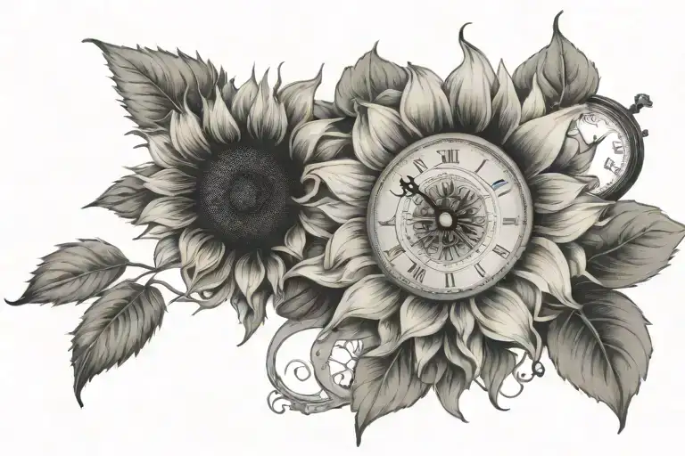 Sunflower With A Clock In The Center Symbolizing The Client's