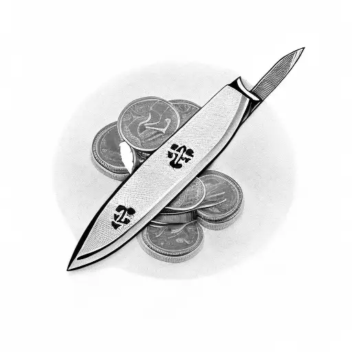 Switchblade Knife And Money Held By A Clip