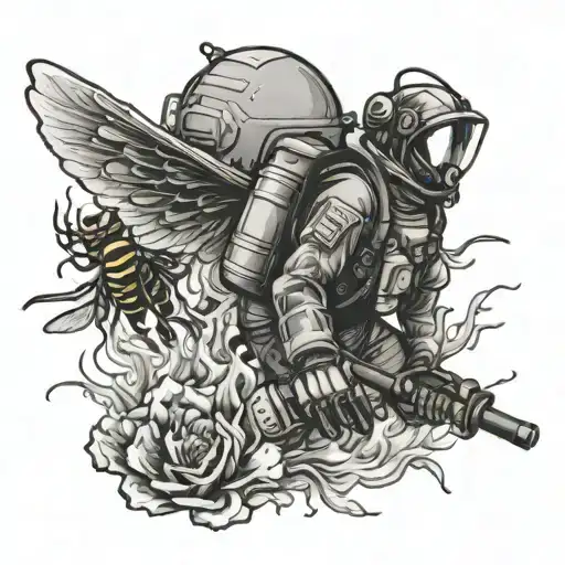 Army Soldier Wildland Firefighter Battling Flames Bee