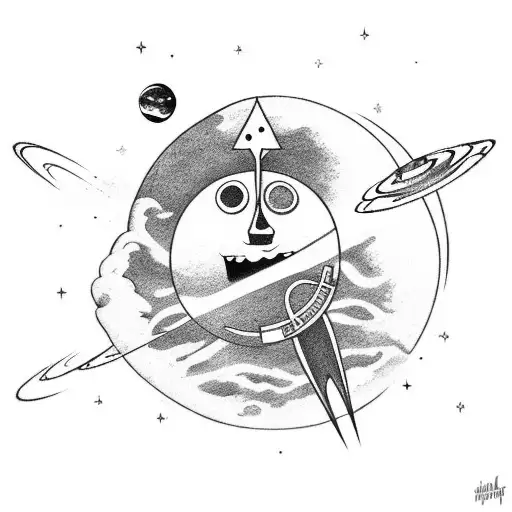 An Astronaut Floating With Planets And Stars With A Moon To Go On The Forearm