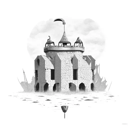 A Really Broken Tall Single Medieval Guard Tower