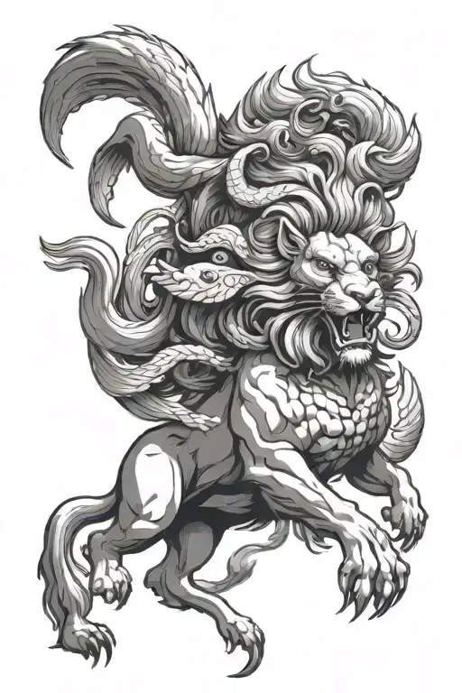 Ram Fighting Lion Surrounded By Fish