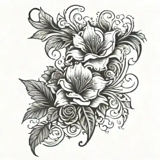 Female Shoulder Tattoo Including Floral And Vines