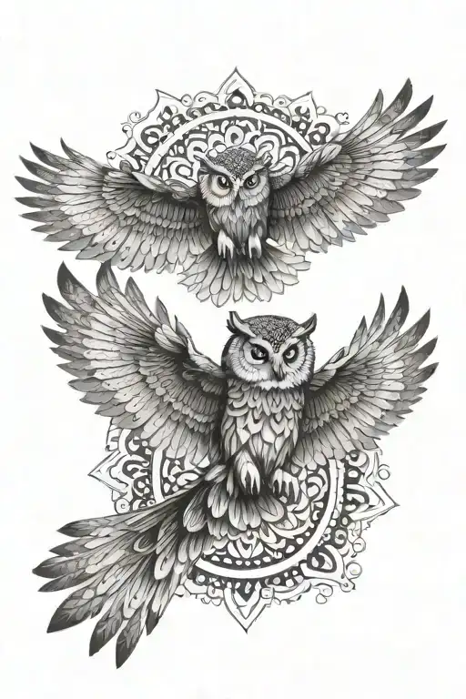 Flying Owl Surrounded By Mandala Design Incorporating