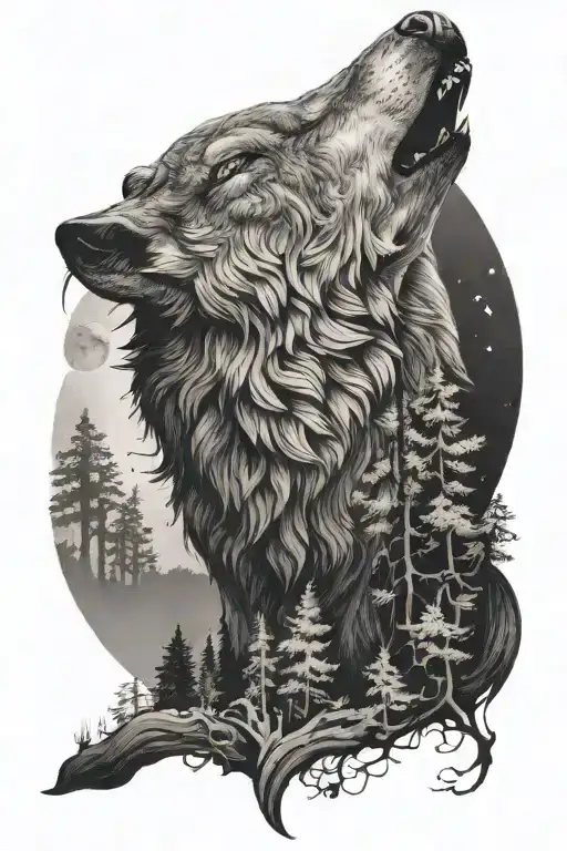 A Majestic Wolf Howling At The Moon In A Dense Forest Setting