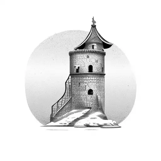 A Really Broken Tall And Thin Single Medieval Guard Tower