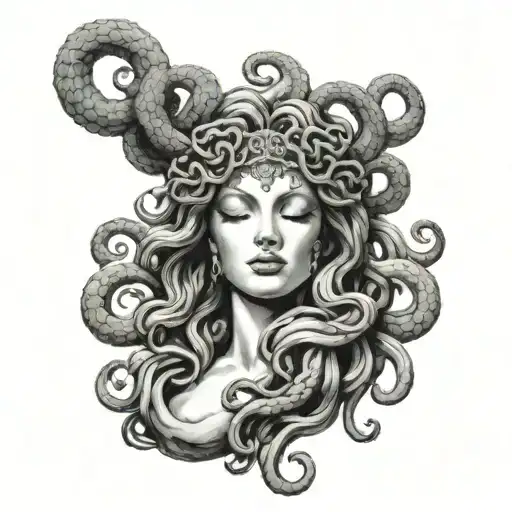 Medusa Greek Mythology With Blindfold Covering Her Eyes