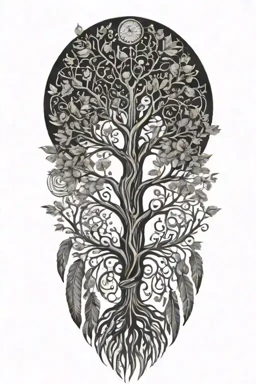 Long Feathers Hanging Upside Down And Tree Of Life