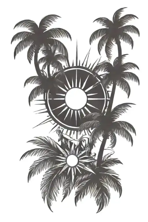 Sun With Family Posing And Palm Trees