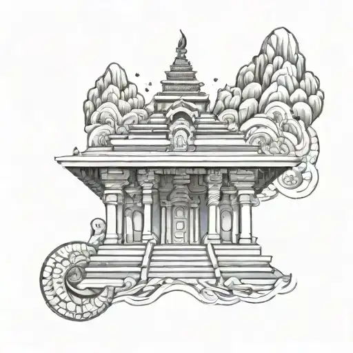 A Dotwork Tattoo Of The Kedarnath Temple With A Chakra Incorporated Into The Design