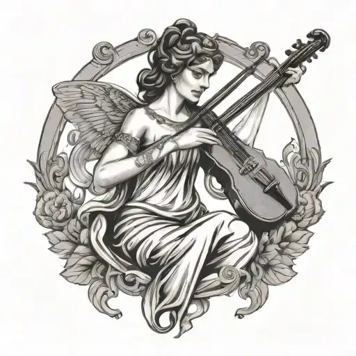Simple Tattoo Black And White Of Euterpe The Greek Muse Of Song Playing A Lyre