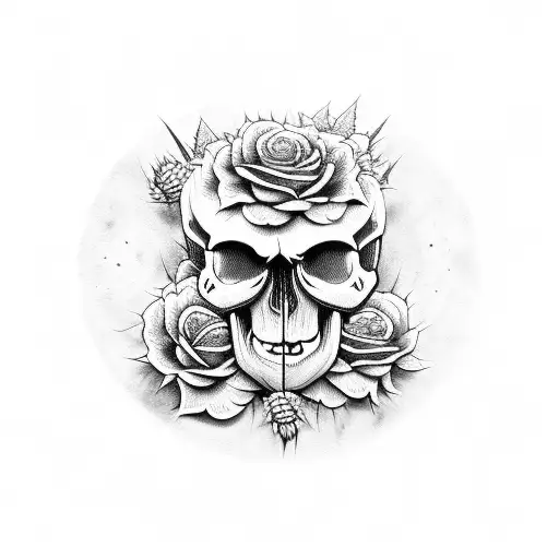 A Skull Made Of Money Surrounded By Thorny Roses