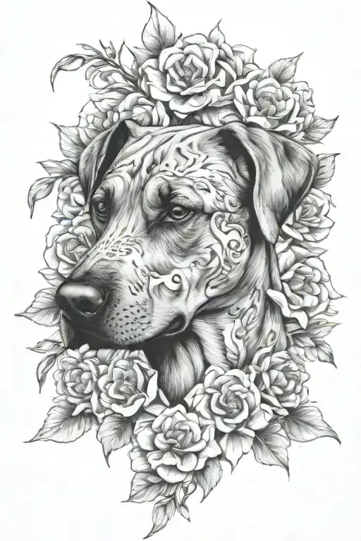 Ridgeback Dog Piones Flower Combined Together