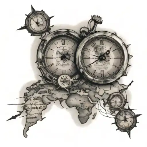 World Map With Clock Hands Pointing To Different Destinations You've Traveled