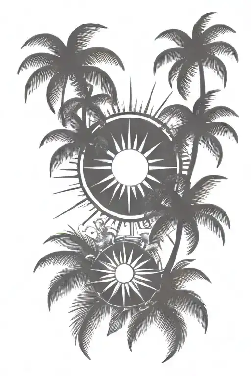 Sun With Family Posing And Palm Trees