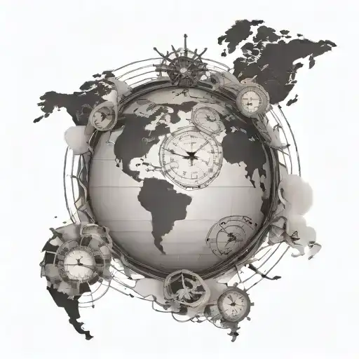 Globe With Clock Face Showing Different Time Zones And Travel Routes