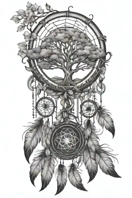 Tree Of Life Dreamcatcher With Large Feathers Hanging